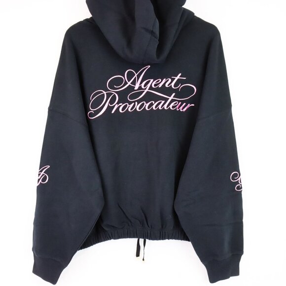 NWT Agent Provocateur Rayley Logo Hoodie in Black/Baby Pink Size Large - Picture 2 of 5
